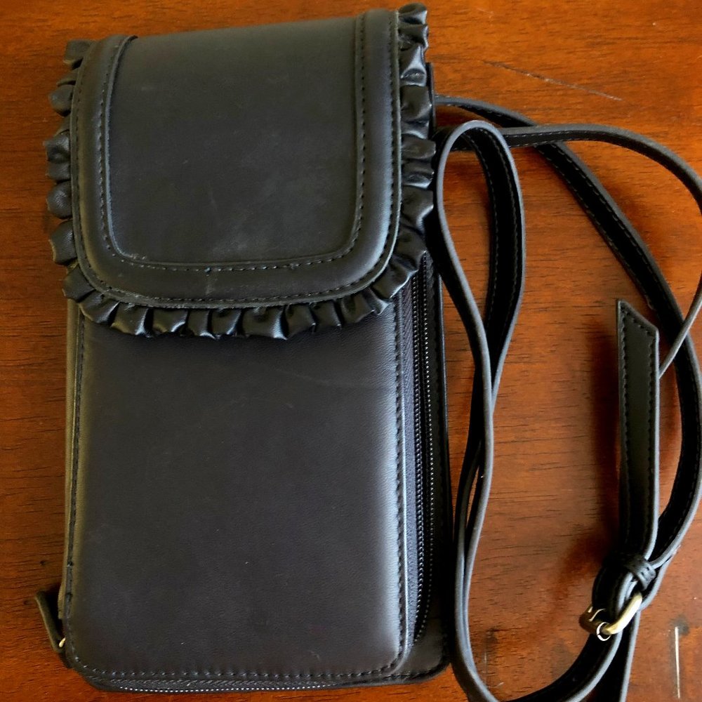 Women's Black Ruffled Crossbody Phone Bag -